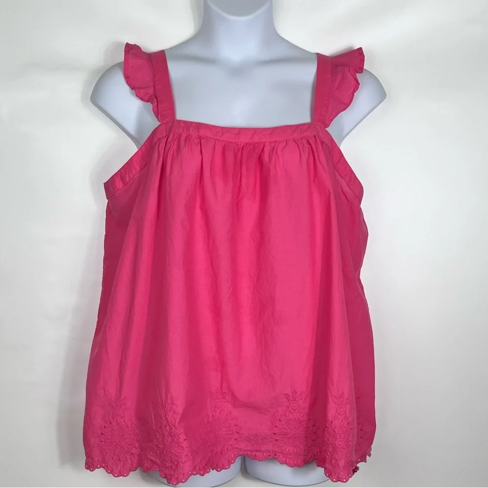 Lane Bryant Tank Top Size 16 Pink Embroidery Cotton Airy Breezy Square Neck